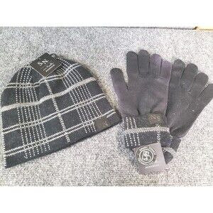 SIMPLY NOELLE Mens Black And White Winter Hat & Smart Technology Gloves Set